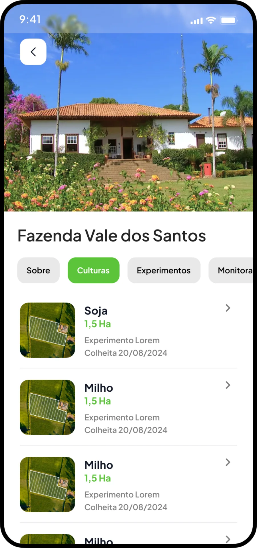 Perfil de propriedade rural no aplicativo Embrapa